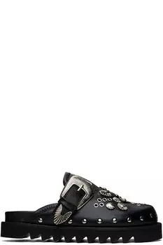 Эксклюзивные черные туфли-сабо с металлическими люверсами от SSENSE Toga Pulla