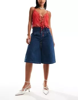 Эксклюзивные джинсовые шорты Heretic Nine с низкой посадкой и вышивкой