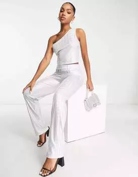 Эксклюзивные голографические расклешенные брюки премиум-класса серебристого цвета Pieces