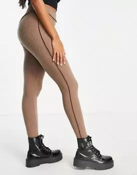 Эксклюзивные коричневые леггинсы в рубчик с открытым швом ASOS DESIGN Hourglass — часть комплекта