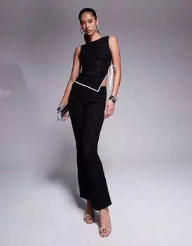 Эксклюзивные расклешенные брюки из кружева Kaiia черного цвета