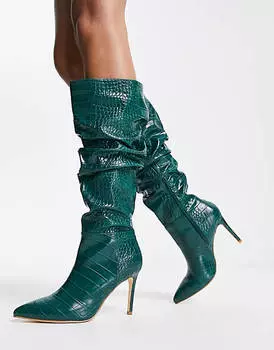 Эксклюзивные сапоги до колена Forever New из изумрудного крокодила