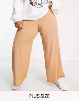 Эксклюзивные широкие брюки в рубчик светло-коричневого цвета Yours