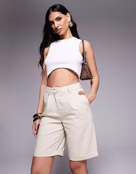 Эксклюзивные удлиненные шорты Kaiia бежевого цвета