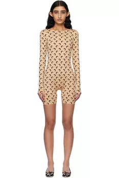 Эксклюзивный бежевый комбинезон с короткими рукавами Moon из переработанного джерси Ssense Marine Serre, цвет tan