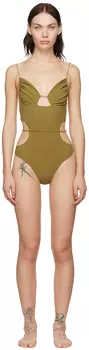 Эксклюзивный цельный купальник цвета хаки от SSENSE Nensi Dojaka