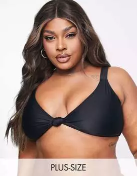 Эксклюзивный черный бикини-топ с треугольными чашками и узлом South Beach