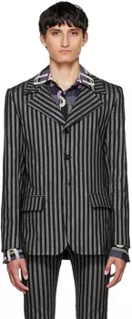 Эксклюзивный черный блейзер в тонкую полоску SSENSE Anna Sui