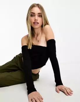 Эксклюзивный черный корсетный топ с открытыми плечами Pieces
