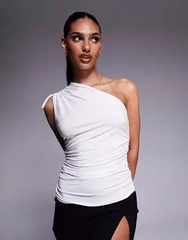 Эксклюзивный двухслойный топ Kaiia на одно плечо с завязкой белого цвета