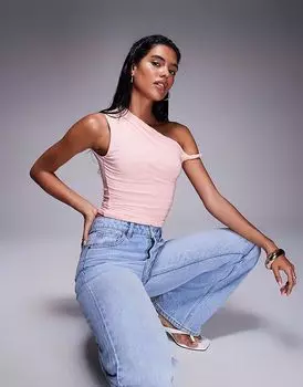 Эксклюзивный двухслойный топ Kaiia с открытыми плечами в нежно-розовом цвете