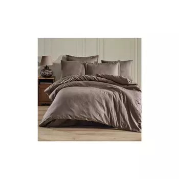 Эксклюзивный Комплект постельного белья Clasy из двойного жаккардового хлопкового атласа Sadra V1 Коричневый