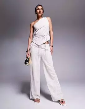 Эксклюзивный комплект широких брюк Kaiia в бежевой полоске из льна