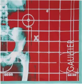 Эксклюзивный красно-синий шарф-парео с принтом Squeletor от SSENSE Jean Paul Gaultier