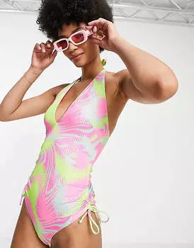 Эксклюзивный купальник со сборками и пиксельным принтом ASOS DESIGN Tall