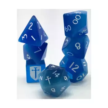 Эксклюзивный набор полигонов — синий кошачий глаз с логотипами Noble Knight (7), Semi Precious Stone Dice (Level Up Dice)