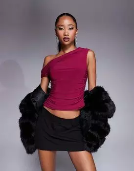 Эксклюзивный облегающий топ с открытыми плечами малинового цвета Missyempire