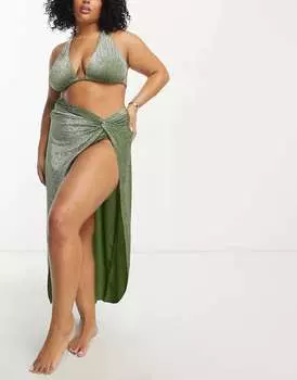 Эксклюзивный пляжный саронг зеленого цвета металлик South Beach