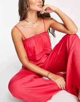 Эксклюзивный пляжный укороченный топ арбузного цвета с оборками и бретелями Esmee Exclusive Esme