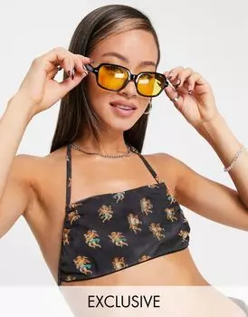 Эксклюзивный сетчатый топ с завязками на спине Noisy May с принтом херувима