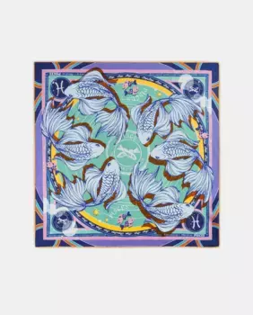 Эксклюзивный шарф со знаками зодиака из чистого шелка Codello, бирюзовый