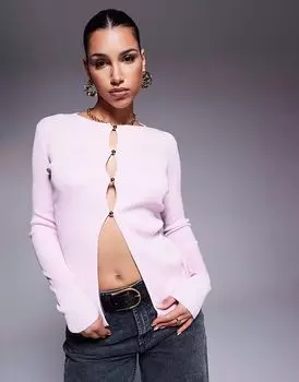 Эксклюзивный удлиненный кардиган Kaiia с застежкой на пуговицы и разрезом спереди в нежно-розовом цвете