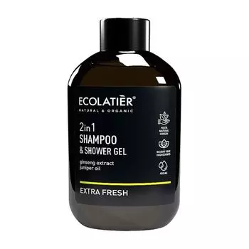 Экстра свежий шампунь для волос и гель для душа 2 в 1 Ecolatier, 400 мл