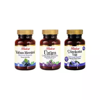 Экстракт черники Balen 375 мг, 90 капсул + Экстракт виноградных косточек Balen 375 мг, 60 капсул + Масло черного тмина Balen 1380 мг, 80 капсул