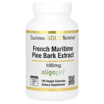 Экстракт коры французской приморской сосны, олигопин, 100 мг, 180 растительных капсул California Gold Nutrition
