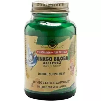 Экстракт листьев гинкго билоба, 60 растительных капсул — здоровье мозга и иммунитета — без ГМО, веганский, без глютена, без молочных продуктов, кошерный, халяльный Solgar