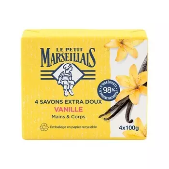 Экстрамягкое мыло Ваниль 100 г - упаковка из 4 шт. Le Petit Marseillais