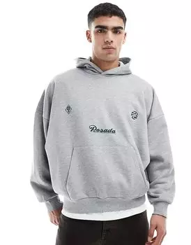 Экстремально большая толстовка с капюшоном с принтом серого меланжа ASOS DESIGN