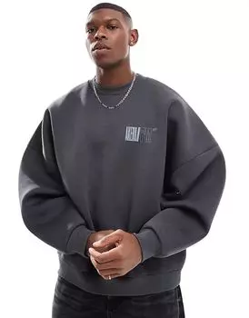 Экстремально большой размер толстовка с аквалангом с принтом на груди серого цвета ASOS DESIGN