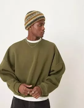 Экстремально большой укороченный свитшот цвета хаки ASOS DESIGN