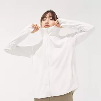 Jiaoxia Cool Feeling Солнцезащитная одежда Женская ледяная шелковая прохладная летняя тонкая одежда с длинными рукавами [эластичный ледяной шелк] Frost Cloud White M Beneunder