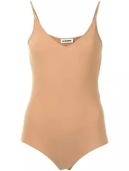 Jil Sander боди с V-образным вырезом, нейтральный цвет