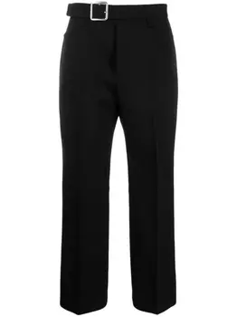 Jil Sander buckled pleated flared wool trousers, черный