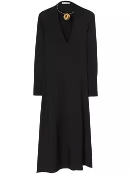 Jil Sander декорированное платье миди, черный