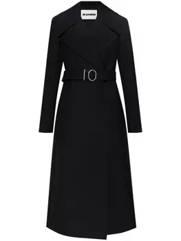 Jil Sander двубортное пальто с поясом, черный