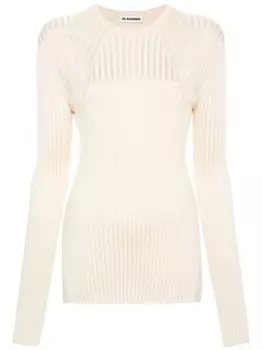 Jil Sander джемпер в рубчик с круглым вырезом, нейтральный