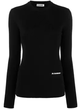 Jil Sander джемпер в рубчик с нашивкой-логотипом, черный
