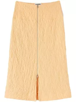 Jil Sander фактурная юбка миди на молнии, оранжевый