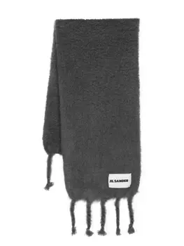 Jil Sander фактурный шарф с нашивкой-логотипом, серый
