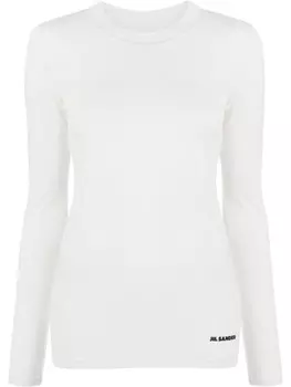 Jil Sander футболка с длинными рукавами и логотипом, серый