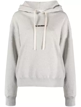 Jil Sander худи с кулиской и логотипом, серый