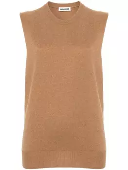 Jil Sander кашемировый топ с круглым вырезом, коричневый