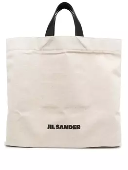 Jil Sander льняная сумка-тоут с логотипом, нейтральный цвет
