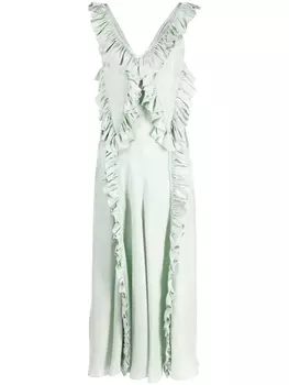 Jil Sander платье макси с оборками, зеленый