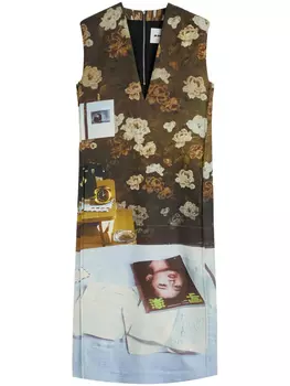 Jil Sander платье миди с принтом, коричневый