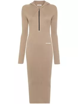 Jil Sander платье миди в рубчик, нейтральный цвет